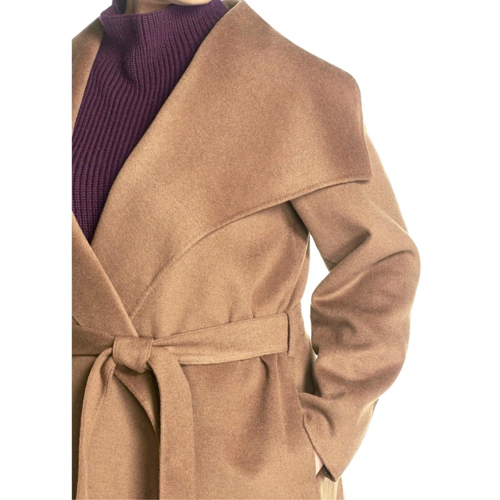 TAHARI Ella Double Face Wool Belted Coat - Camel - Picture 4 of 7
